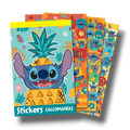Block de stickers PartyStore con diseño de Stitch y piñas en colores azul, naranja y amarillo