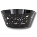 Bol de plástico negro PartyStore con diseño festivo Hello New Year, copas de champán y estrellas doradas