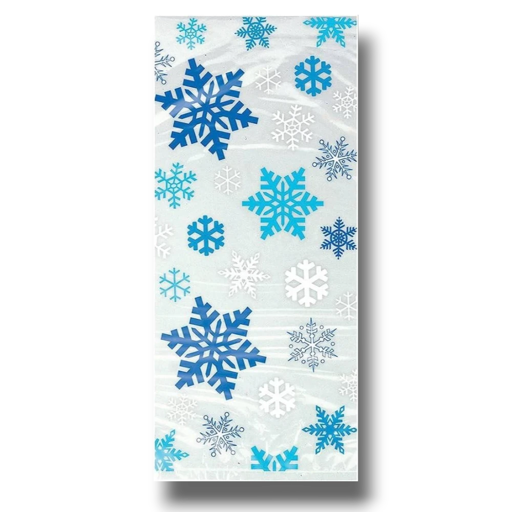 Bolsa de celofán PartyStore con estampado de copos de nieve en tonos azul y blanco para fiestas temáticas de invierno