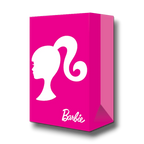 Bolsa dulcera PartyStore de Barbie en color rosa vibrante con silueta blanca y logo para fiestas infantiles