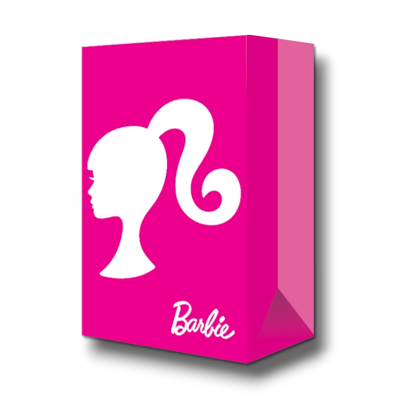 Bolsa dulcera PartyStore de Barbie en color rosa vibrante con silueta blanca y logo para fiestas infantiles