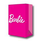 Bolsa dulcera PartyStore de color rosa intenso con el logotipo de Barbie en blanco, ideal para fiestas infantiles.