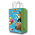 Bolsa dulcera PartyStore con diseño de capibara, gato y tortuga en fiesta, fondo azul con globos y pastel