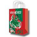 Bolsa dulcera PartyStore de papel con diseño de bailarina mexicana, colores verde y rojo y texto Viva México