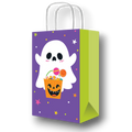 Bolsa dulcera PartyStore de papel morada con diseño de fantasma y calabaza para Halloween