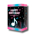 Bolsa dulcera PartyStore con diseño musical Happy Birthday en colores neón sobre fondo negro