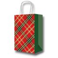 Bolsa dulcera PartyStore con estampado de cuadros escoceses en rojo, verde y dorado para regalos de Navidad