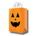 Bolsa de papel naranja PartyStore con diseño de cara de calabaza de Halloween y asas blancas