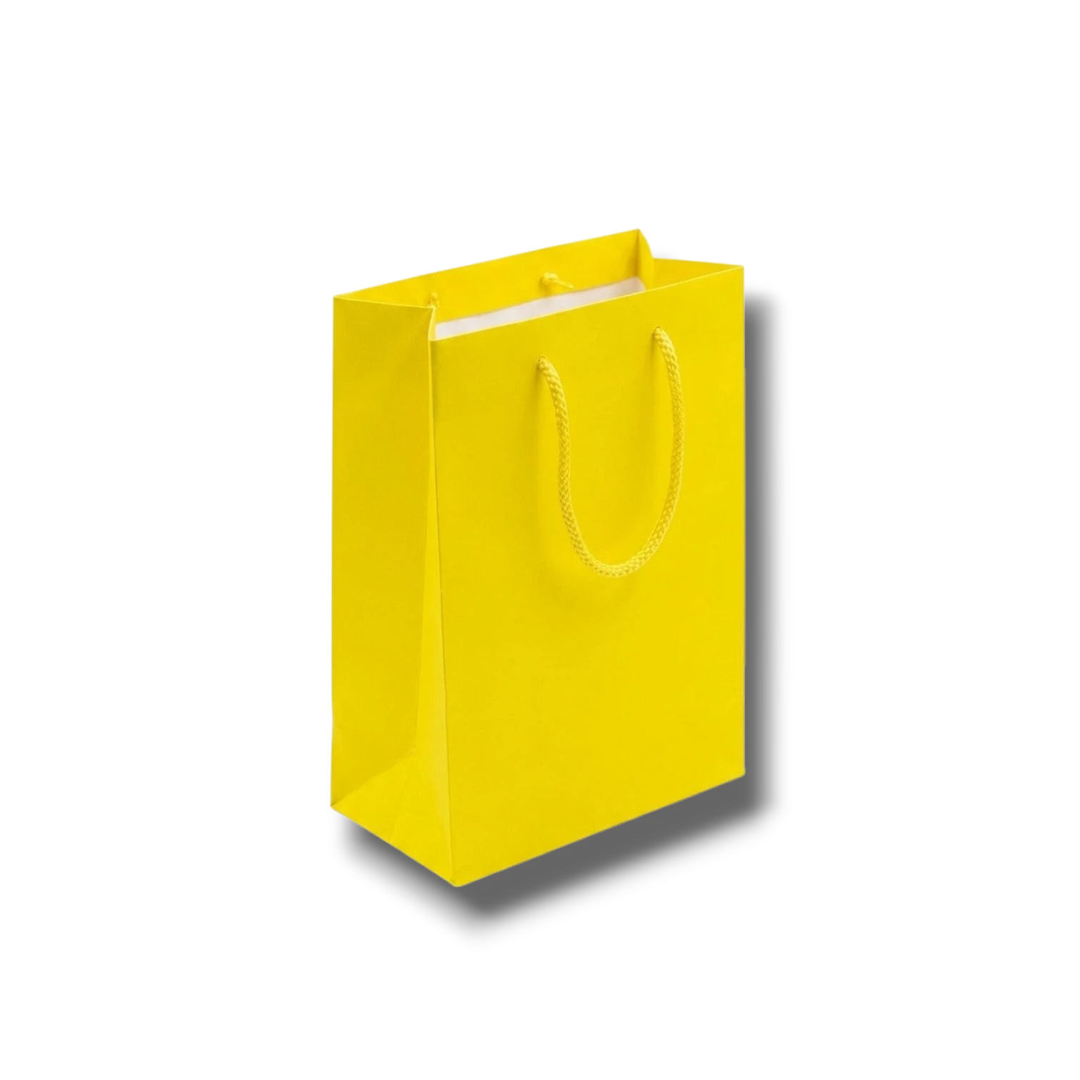 Bolsa de regalo PartyStore color amarillo brillante con asas de cuerda, ideal para perfumería y detalles pequeños.