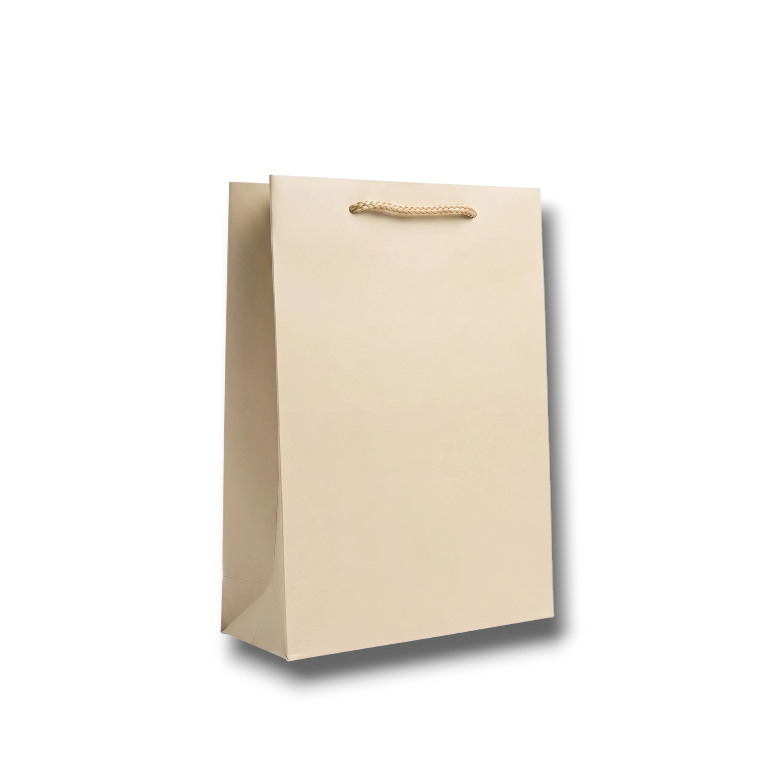 Bolsa de regalo PartyStore color arena de 27cm de alto con asas de cuerda, diseño minimalista y elegante