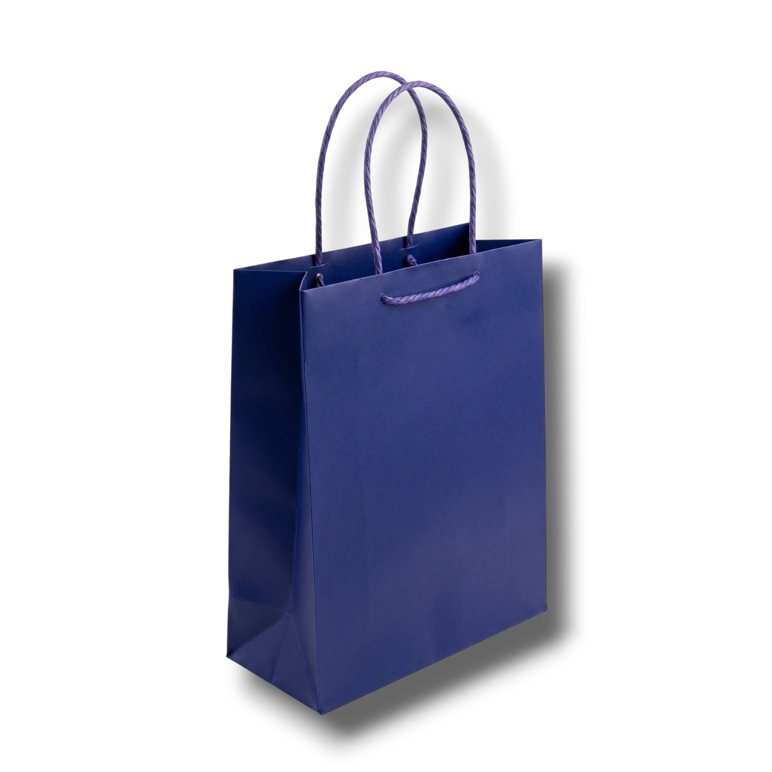 Bolsa de regalo mediana color azul rey de PartyStore con asas de cuerda trenzada a juego sobre fondo blanco