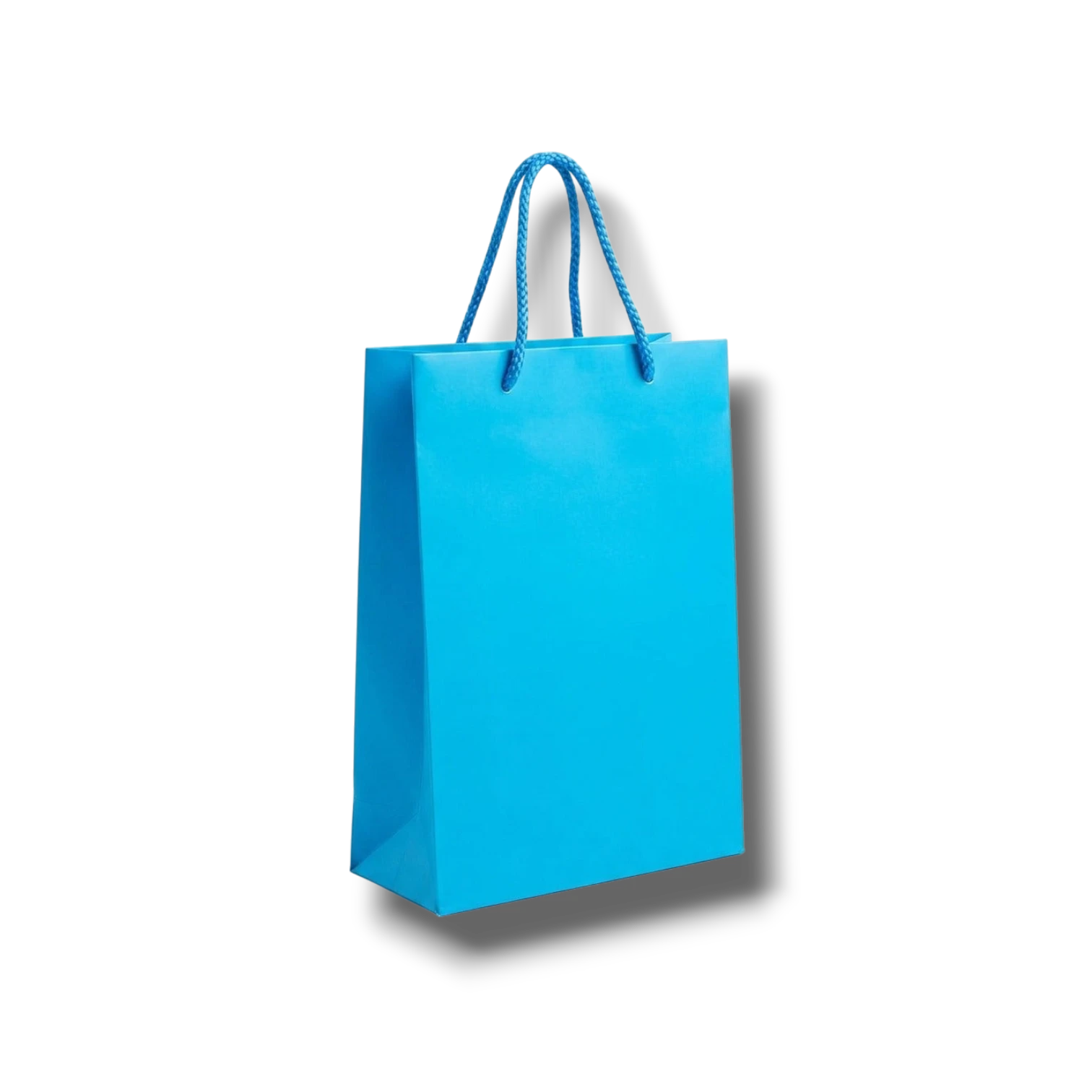 Bolsa de regalo PartyStore color azul brillante con asas de cuerda trenzada, 27 cm de alto.