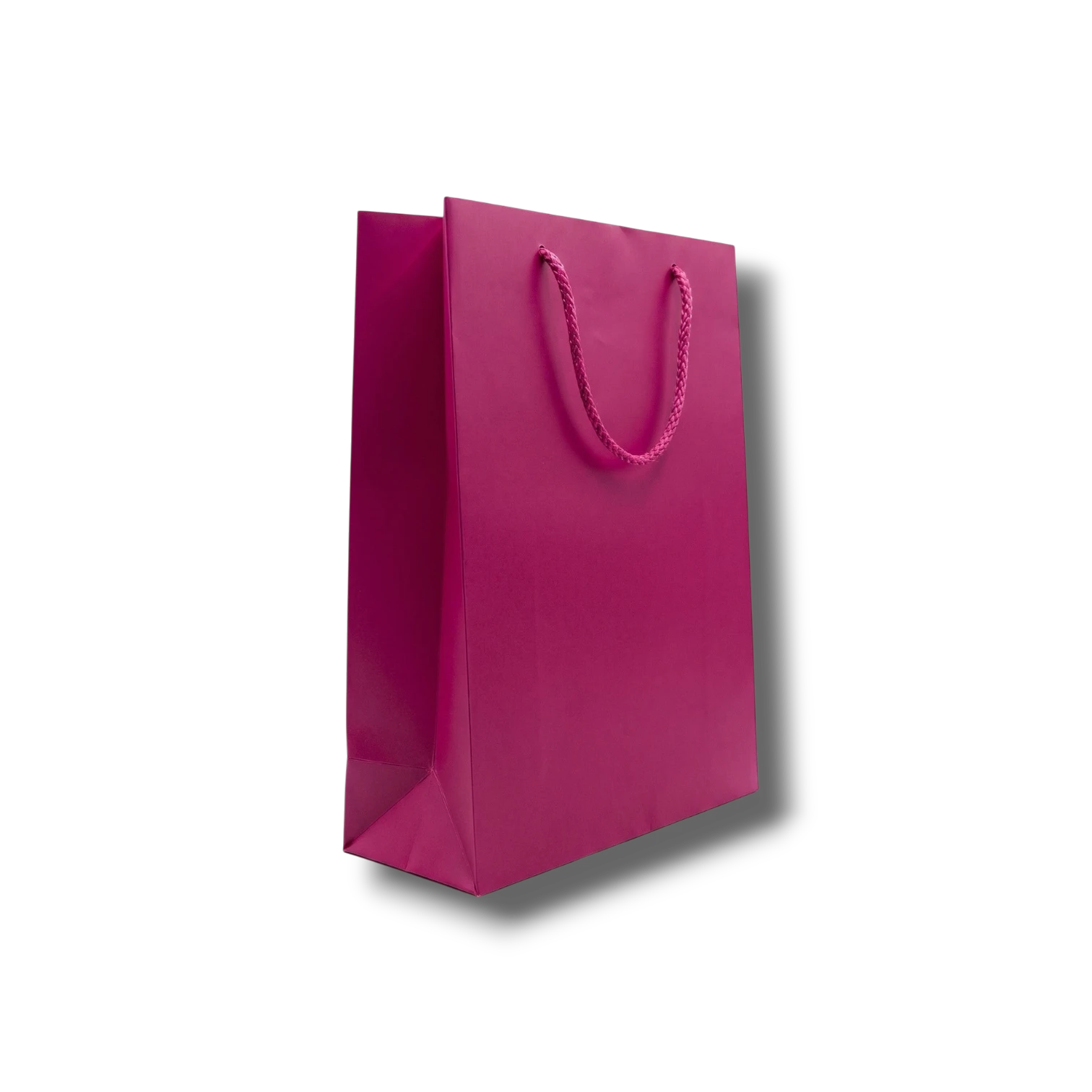 Bolsa de regalo PartyStore color bugambilia de 27cm de alto con asas de cordón trenzado sobre fondo blanco