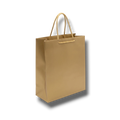 Bolsa de regalo mediana PartyStore en color dorado con asas de cuerda trenzada sobre fondo blanco
