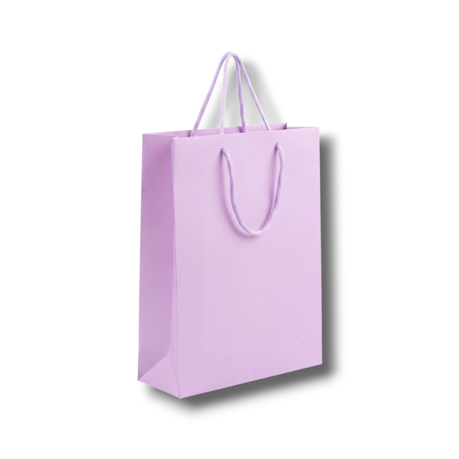 Bolsa de regalo mediana PartyStore color lila con asas de cordón trenzado, ideal para obsequios elegantes.