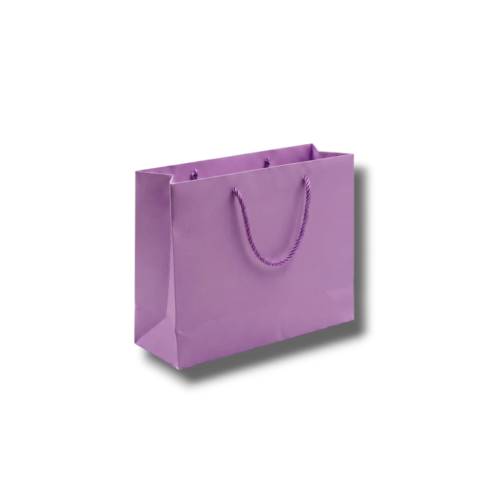 Bolsa de regalo PartyStore color lila con asas de cordón, 33cm de largo, ideal para obsequios elegantes.