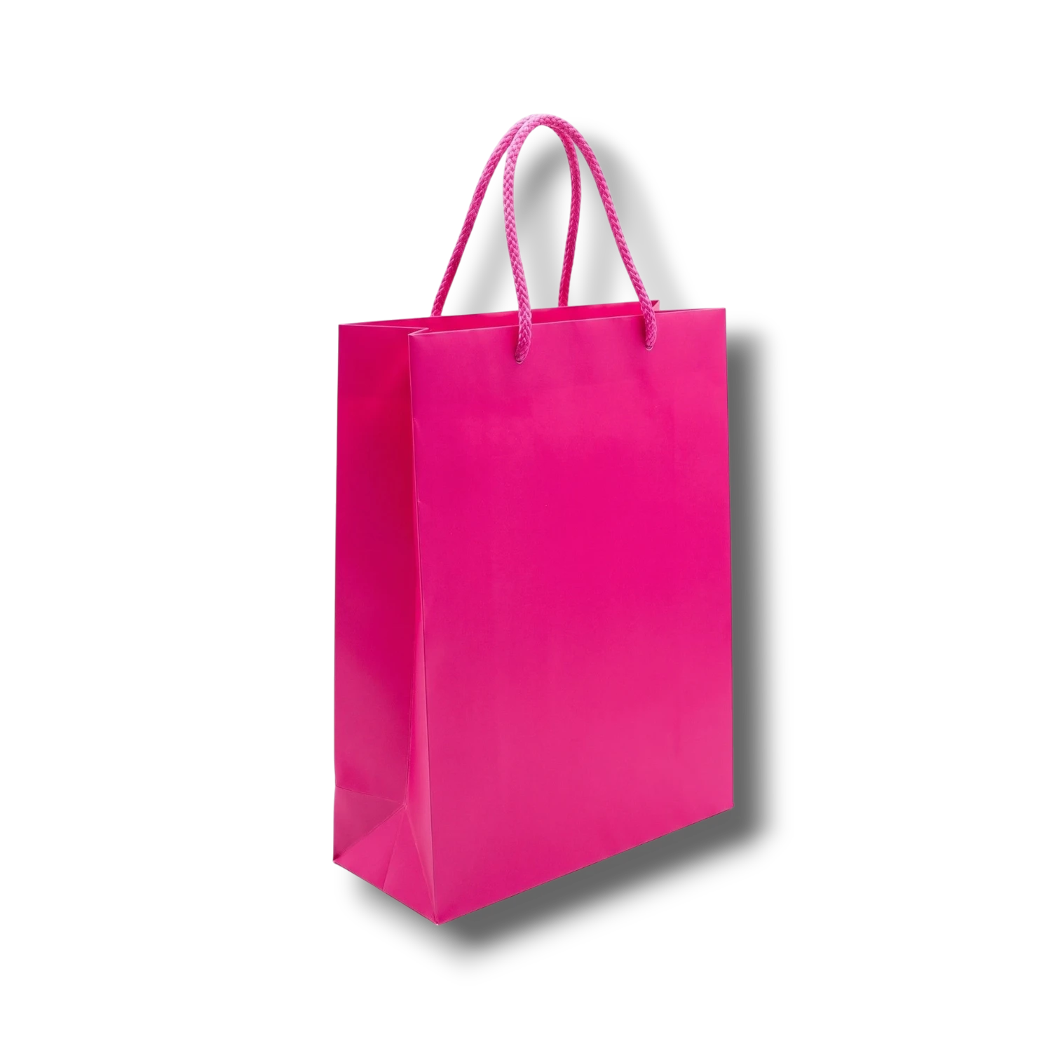 Bolsa de regalo mediana PartyStore color magenta con asas de cuerda trenzada, ideal para obsequios y celebraciones.