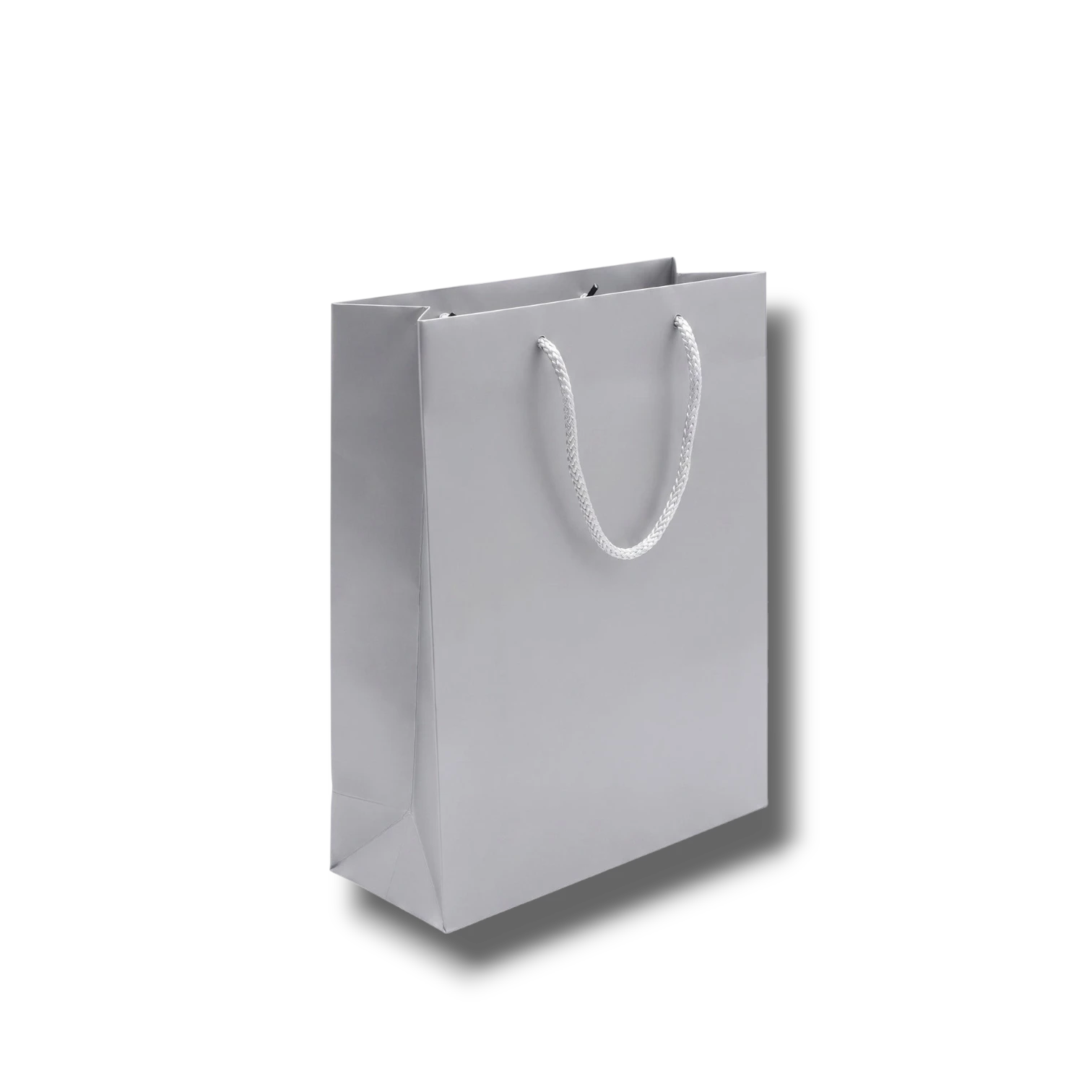 Bolsa de regalo mediana PartyStore en color plata con asas de cordón, ideal para obsequios elegantes