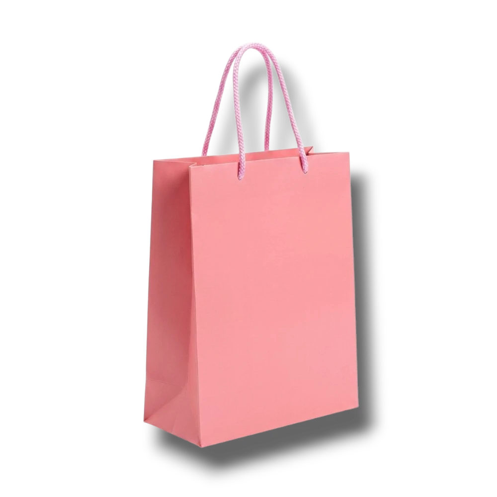 Bolsa de regalo mediana PartyStore en color rosa con asas de cuerda a juego, ideal para obsequios y celebraciones.