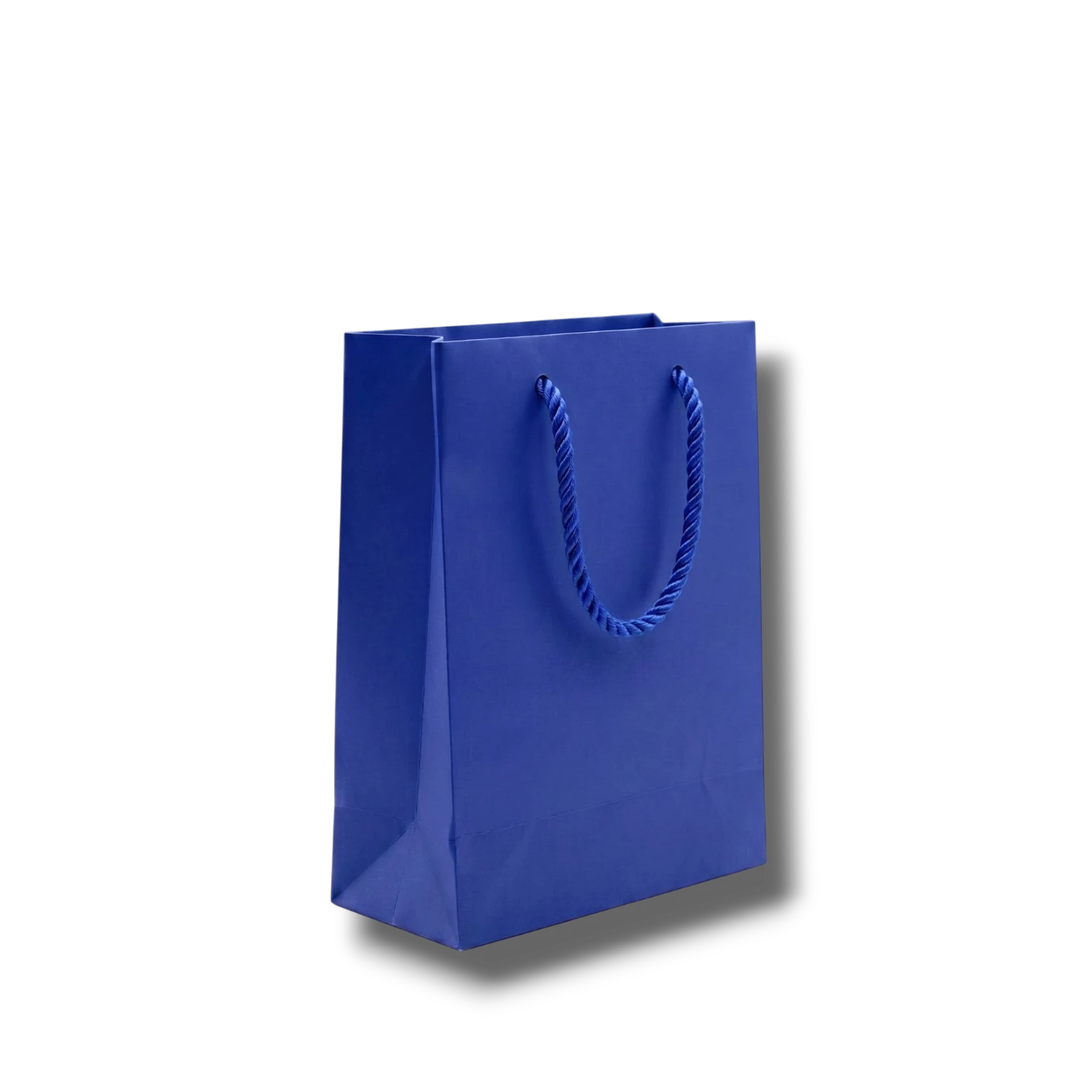 Bolsa de regalo mini de color azul marino con asas de cordón trenzado, disponible en PartyStore