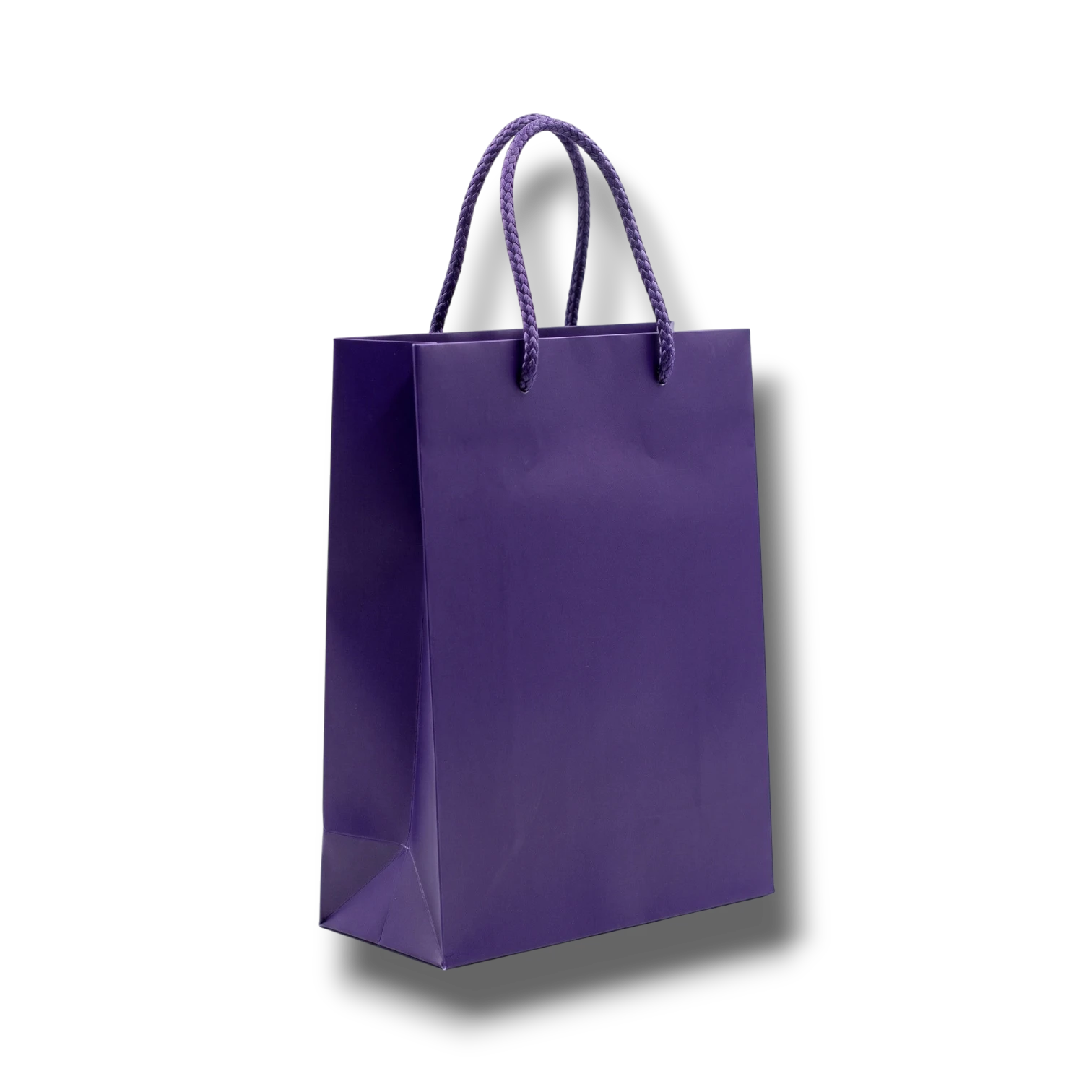 Bolsa de regalo PartyStore color morado con asas trenzadas, ideal para detalles pequeños de 22x15x8 cm