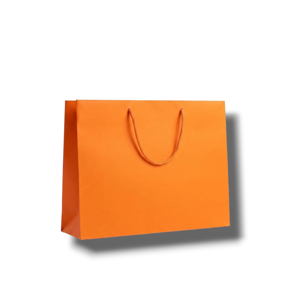 Bolsa de regalo mediana PartyStore color naranja con asas de cuerda, ideal para boutiques y obsequios