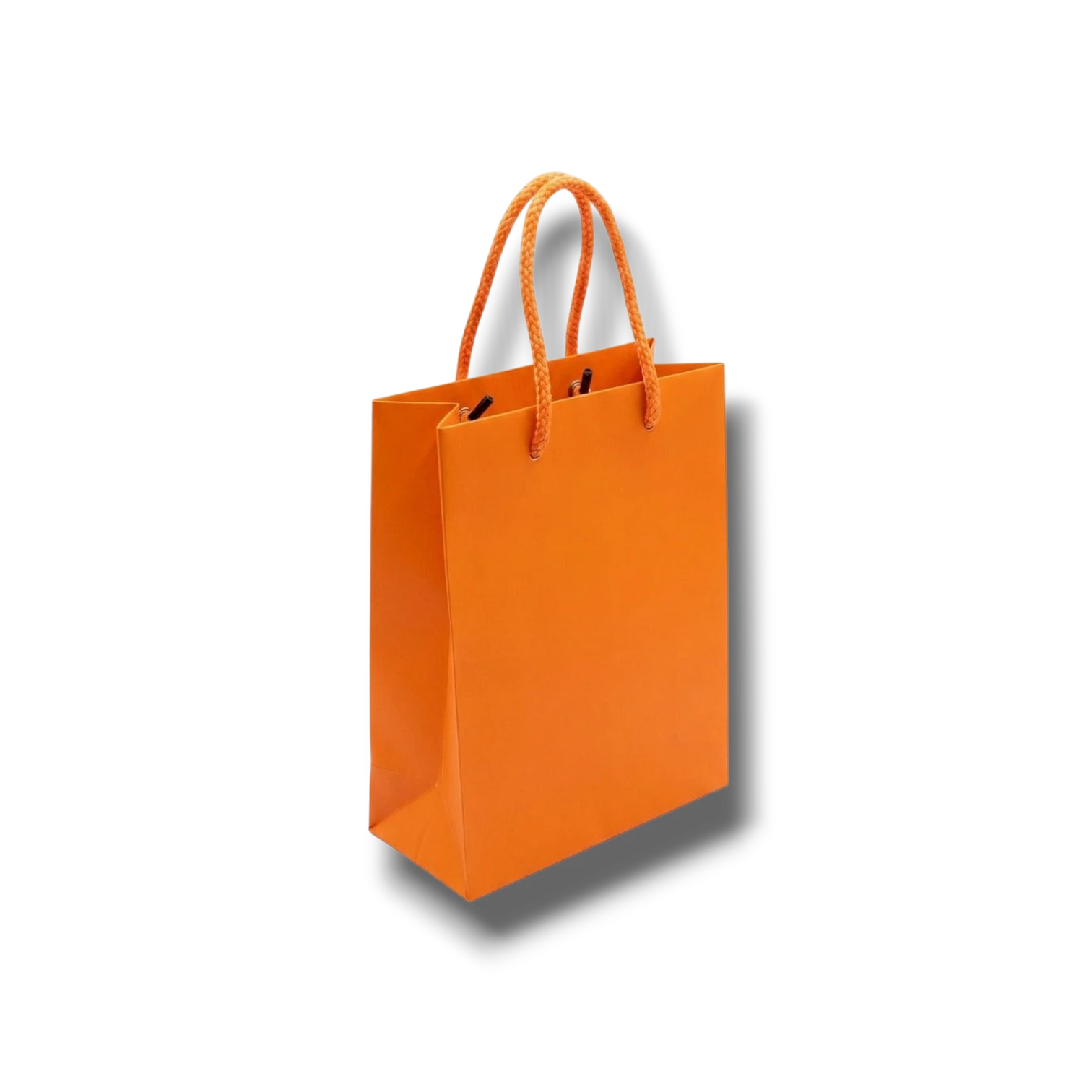 Bolsa de regalo mini naranja de PartyStore con asas de cuerda trenzada, ideal para detalles y obsequios pequeños.