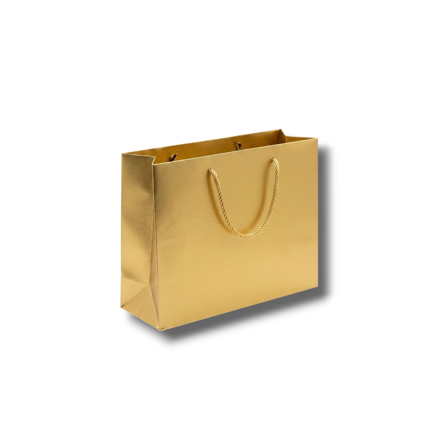 Bolsa de regalo PartyStore color oro con acabado metálico y asas de cordón trenzado, 33x25x15 cm