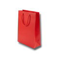 Bolsa de regalo roja PartyStore de 27x20x9 cm con asas de cuerda trenzada, ideal para obsequios elegantes.