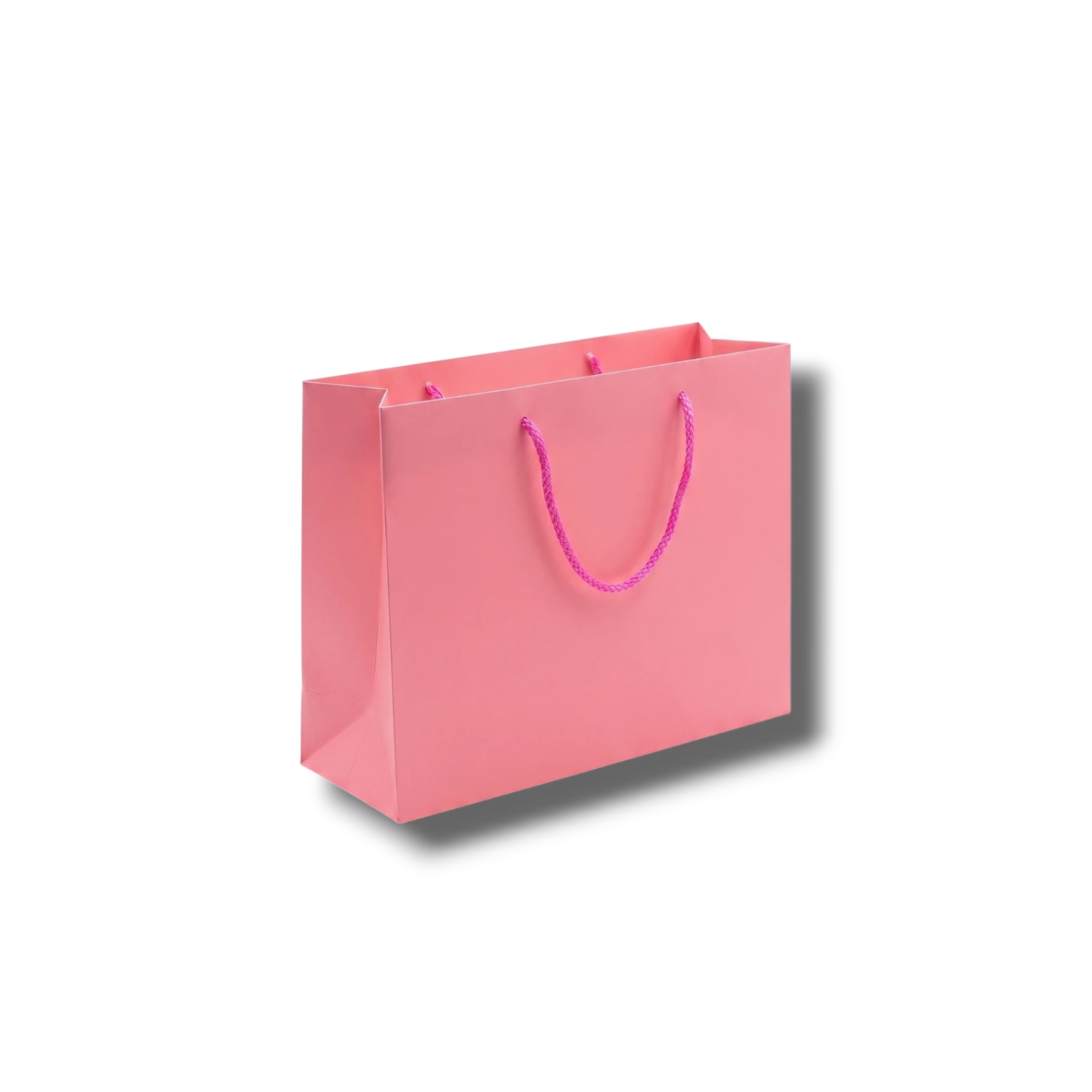 Bolsa de regalo PartyStore color rosa con asas de cuerda fucsia, ideal para detalles pequeños y elegantes.