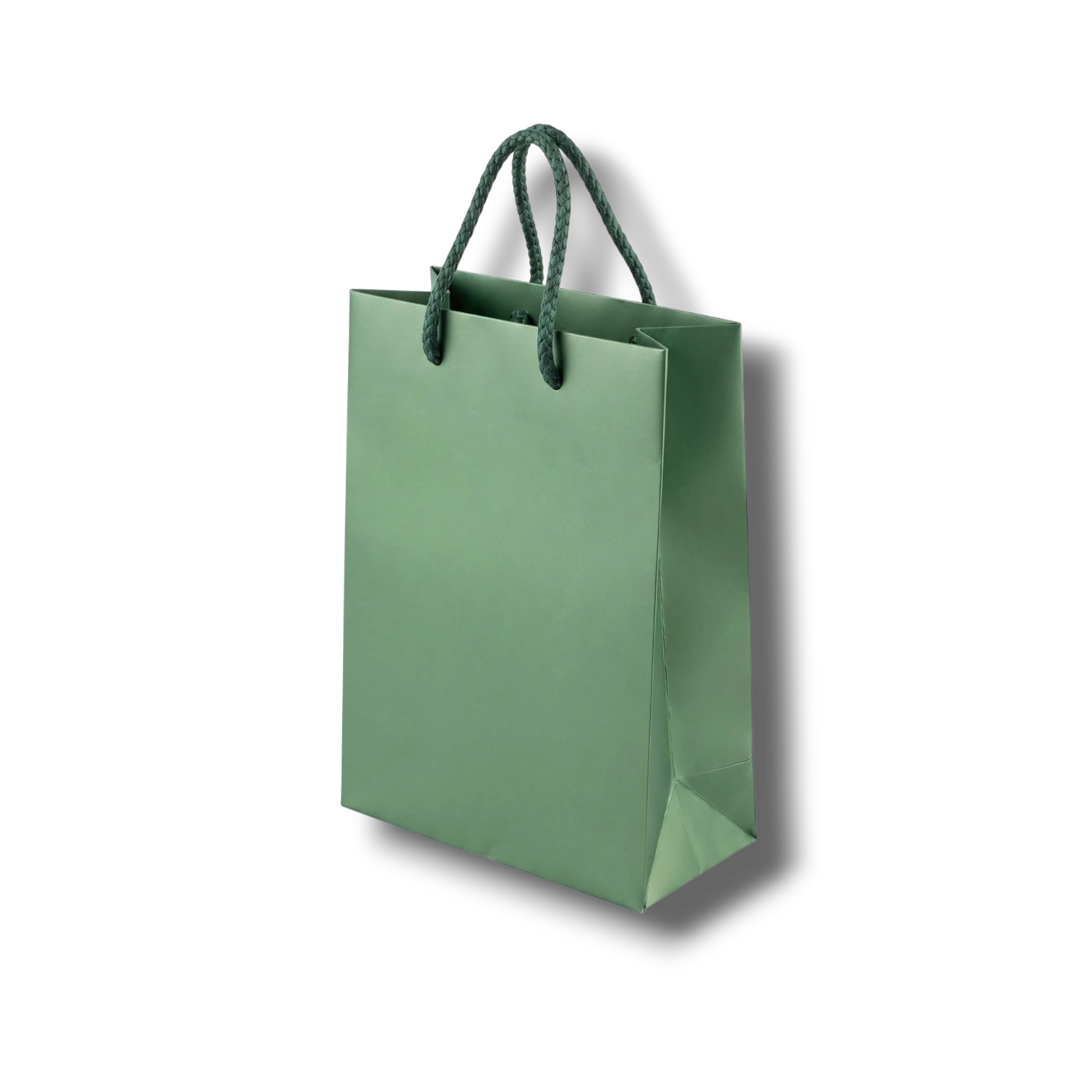 Bolsa de regalo mediana PartyStore en color verde brillante con asas de cuerda trenzada a juego