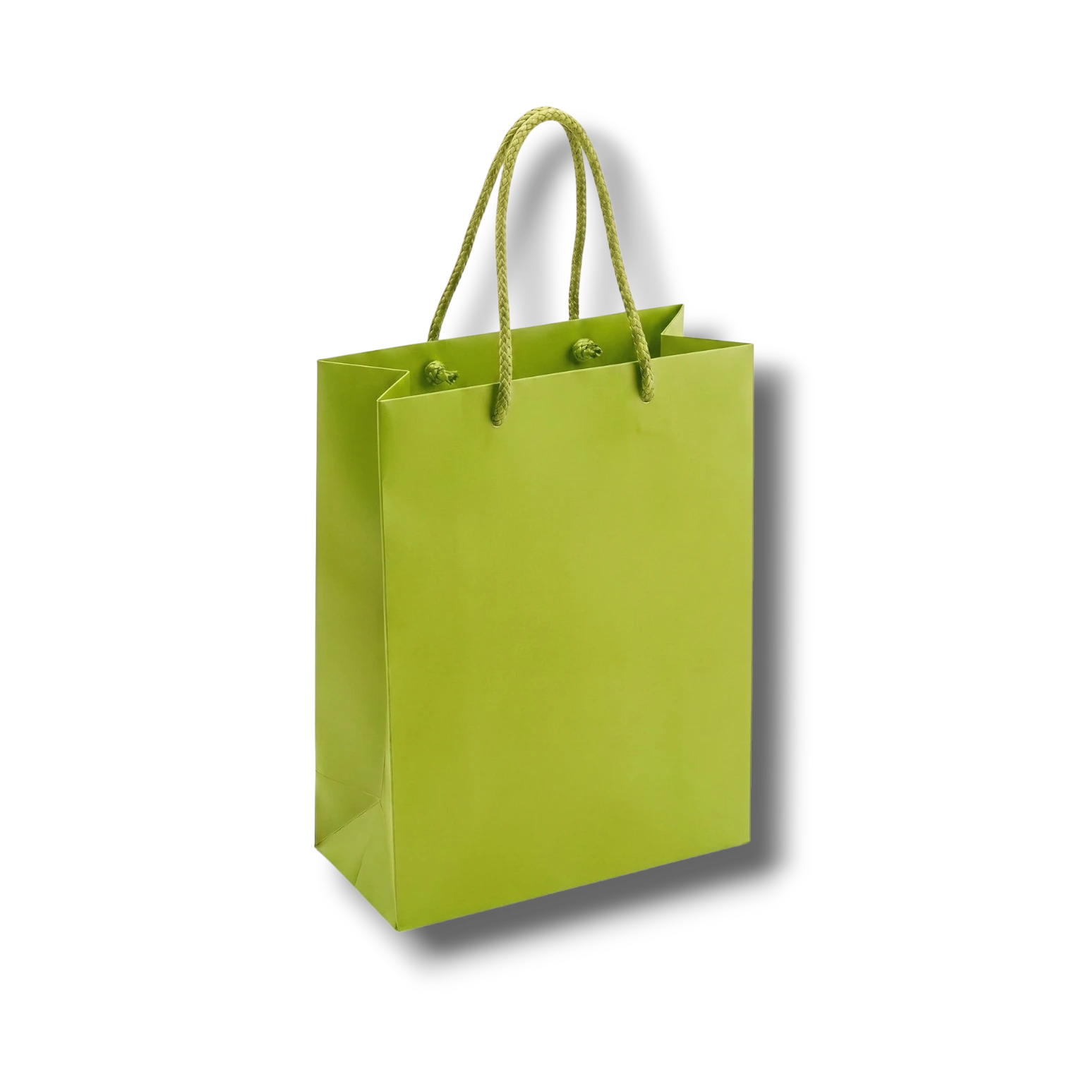 Bolsa de regalo PartyStore color verde brillante con asas de cuerda trenzada, 27cm de alto