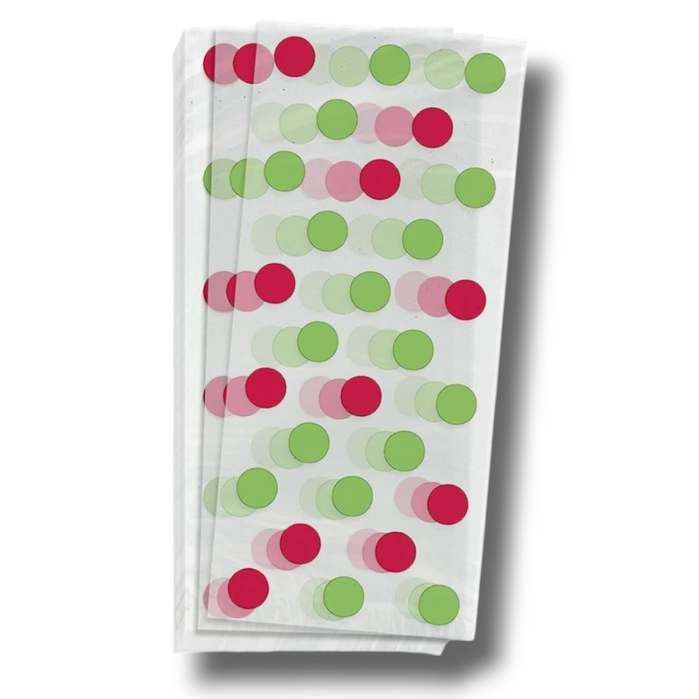 Bolsas de celofán PartyStore transparentes con estampado de puntos rojos y verdes, paquete de 20 unidades