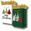Bolsas de regalo PartyStore con diseño de árboles de Navidad, cuadros escoceses y papel seda dorado