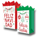 Bolsas de regalo PartyStore con diseño navideño de esferas, copos de nieve y texto Feliz Navidad y Felices Fiestas.