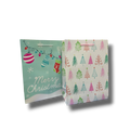 Bolsas de regalo PartyStore con diseño navideño de pinos, esferas y calcetines en tonos pastel y blanco