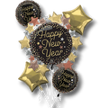 Set de globos PartyStore Bouquet Luxe Happy New Year con globos redondos negros y estrellas doradas y cobrizas
