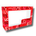 Caja lunch PartyStore roja con estampado de corazones y la palabra Love en varios estilos y colores