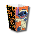 Caja de palomitas PartyStore con diseño de Stitch disfrazado de momia para Halloween en colores naranja y negro