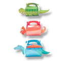 Set de 3 cajas de dulces PartyStore con diseños de dinosaurios coloridos en verde, rojo y azul para fiestas infantiles