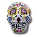 Calaverita inflable PartyStore con diseño de catrina tradicional en colores vibrantes, ideal para decoración de Día de Muertos.