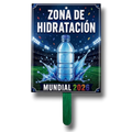 Cartel de mano PartyStore Zona de Hidratación con diseño de botella de agua y estadio para Mundial 2026