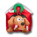 Decoración navideña inflable PartyStore de 1.5 m con forma de casita roja y perrito café sosteniendo un hueso
