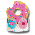 Centro de mesa PartyStore con diseño de donuts coloridos, ideal para decoración de fiestas temáticas.