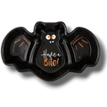 Charola de plástico negra con forma de murciélago de PartyStore, diseño de Halloween con texto Have a Bite