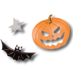 Confeti de Halloween PartyStore con formas de calabaza naranja, murciélago negro y estrella plateada brillante