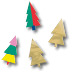 Confeti navideño PartyStore con formas de abetos en colores vibrantes, rojo, verde, rosa, amarillo y dorado metálico