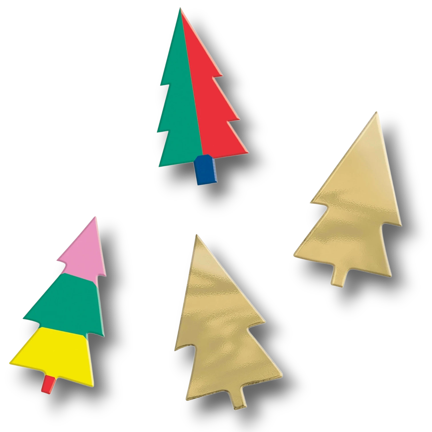 Confeti navideño PartyStore con formas de abetos en colores vibrantes, rojo, verde, rosa, amarillo y dorado metálico