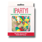 Confeti navideño PartyStore con formas de árboles en colores vibrantes, dorado, rojo y verde para decoración de mesa