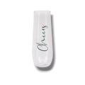 Copa de champán PartyStore transparente sin tallo con la palabra Cheers escrita en cursiva verde oscuro